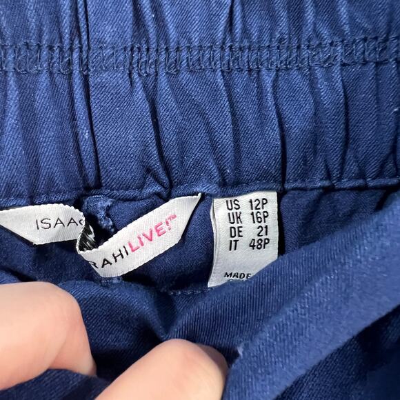 Isaac Mizrahi Live! Stretch Crop Wide Leg with Button Royal Navy Petite 12 - Picture 3 of 9